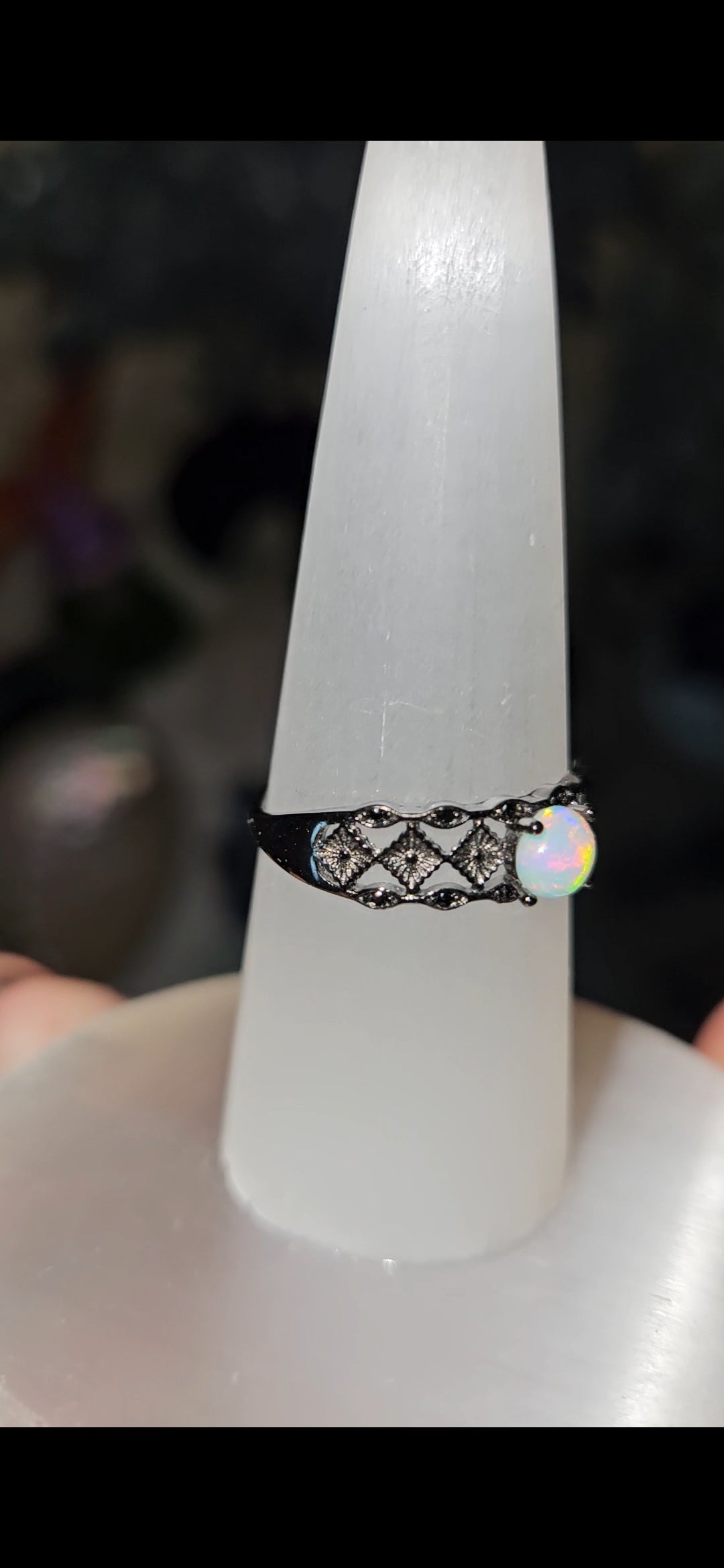 Opal Gunmetal Band Sterling Silver 925 Adjustable Size Ring