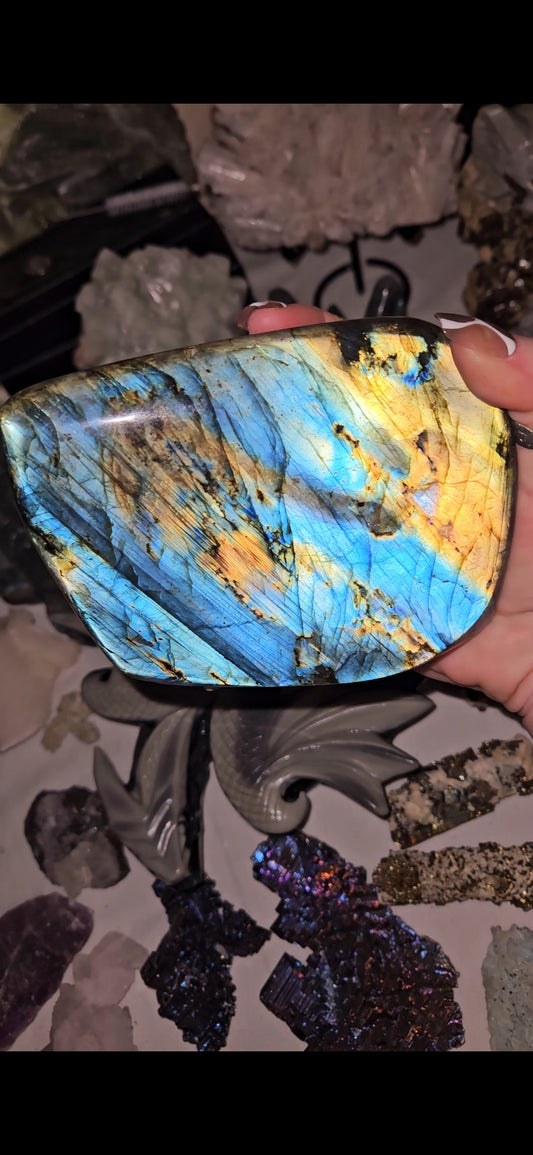 Ultra Flash Labradorite Freeform – Large Blue Fire Labradorite Crystal Display Stone 830g