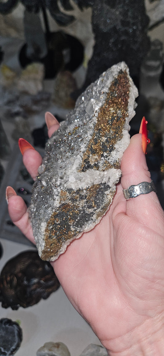 Raw Chalcopyrite, Quartz & Calcite Cluster - Natural Mineral Specimen