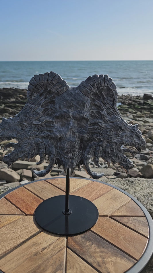 Large Dark Jade Skull And Dragons Carving