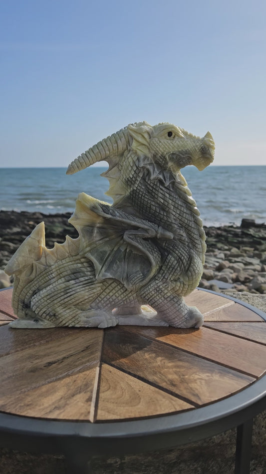 Green Jade Dragon Carving – Large 1.8kg Mythical Guardian (Reduced Price)