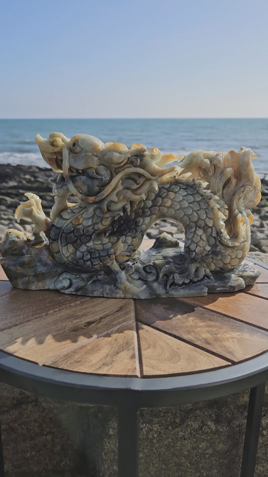 Large Chinese Jade Dragon Carving – Massive 2.8kg Dragon Statue (Reduced Due to Tail Damage)