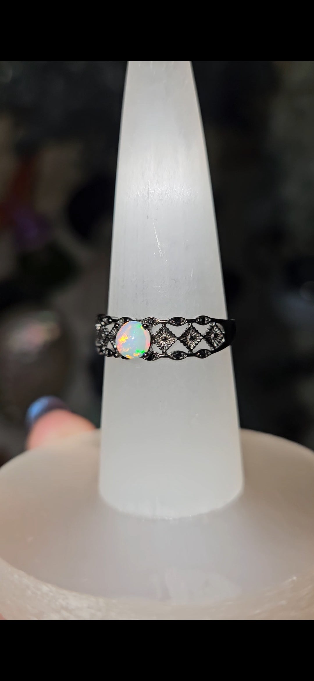 Opal Gunmetal Band Sterling Silver 925 Adjustable Size Ring