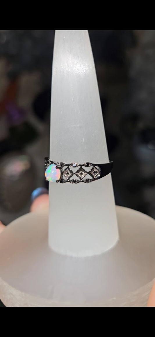 Opal Gunmetal Band Sterling Silver 925 Adjustable Size Ring