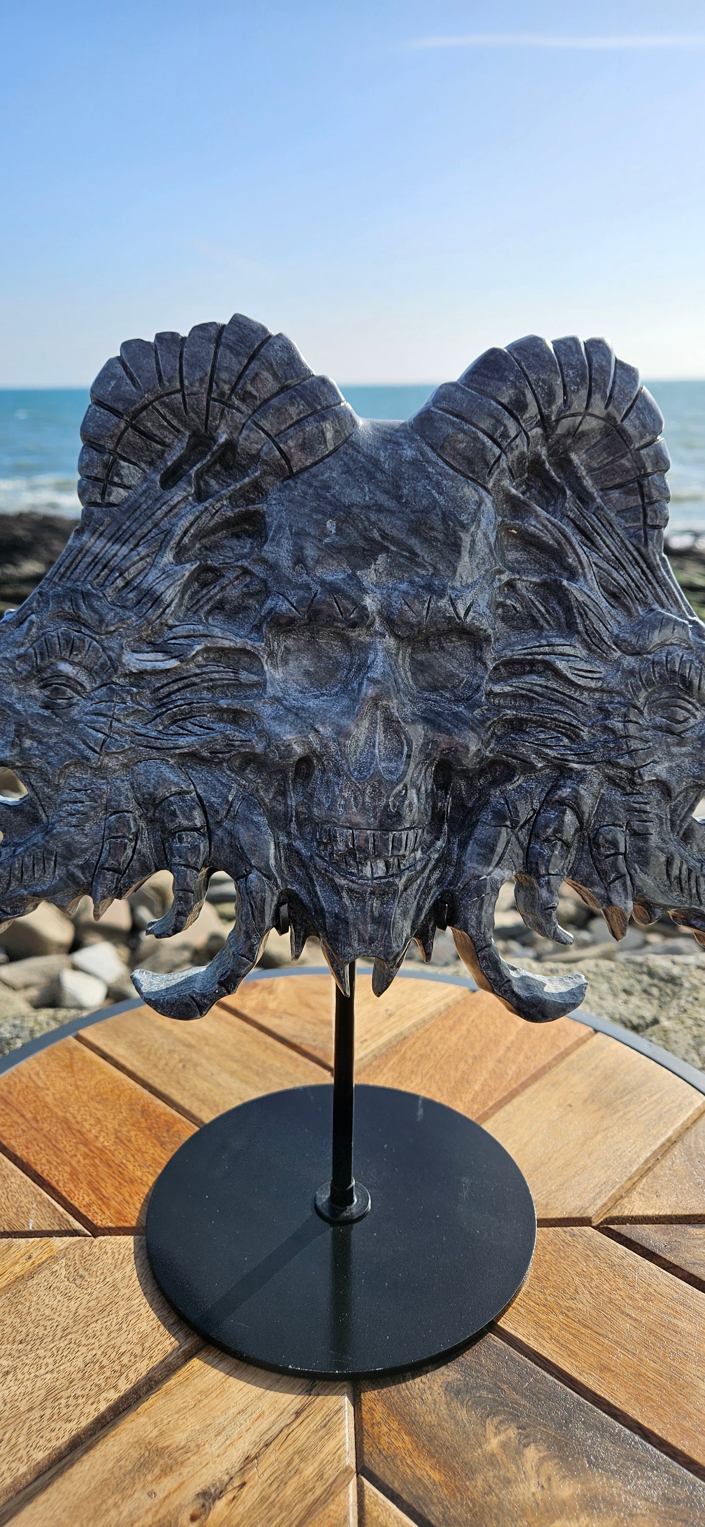 Large Dark Jade Skull And Dragons Carving