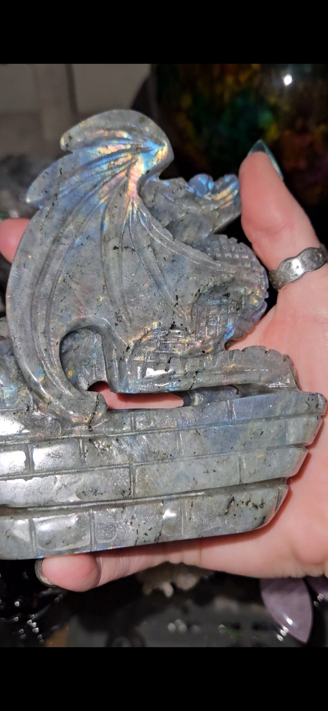 Flashy Labradorite Dragon Carving – Mystical Crystal Dragon Statue