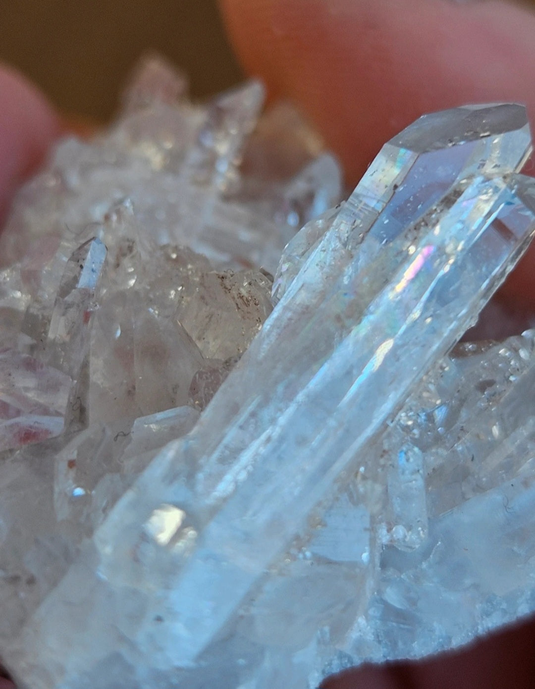 High Clarity Pink Lemurian Quartz Crystal Cluster – Natural Rainbows & Exceptional Clarity