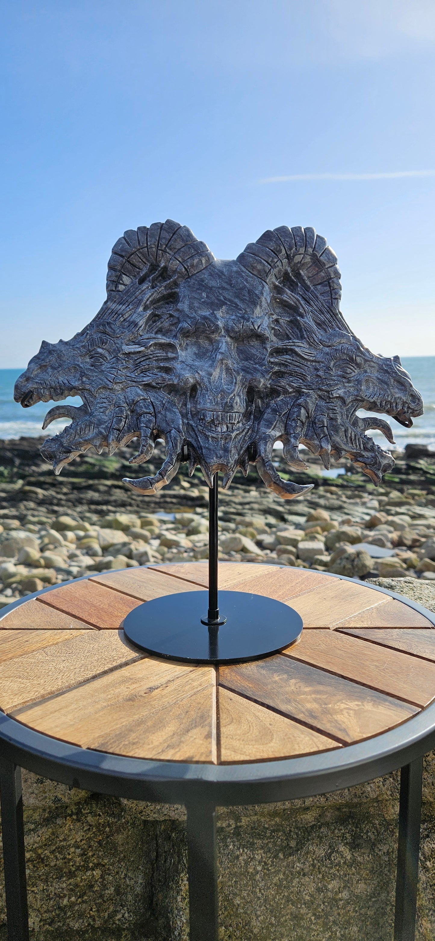 Large Dark Jade Skull And Dragons Carving