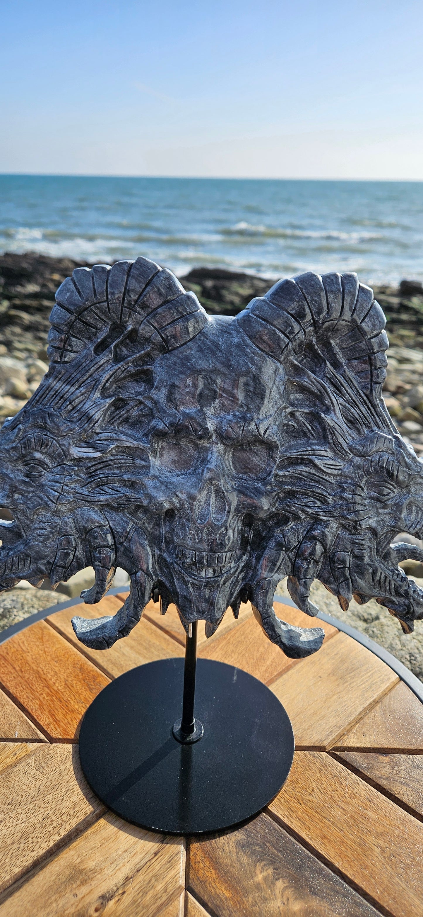 Large Dark Jade Skull And Dragons Carving