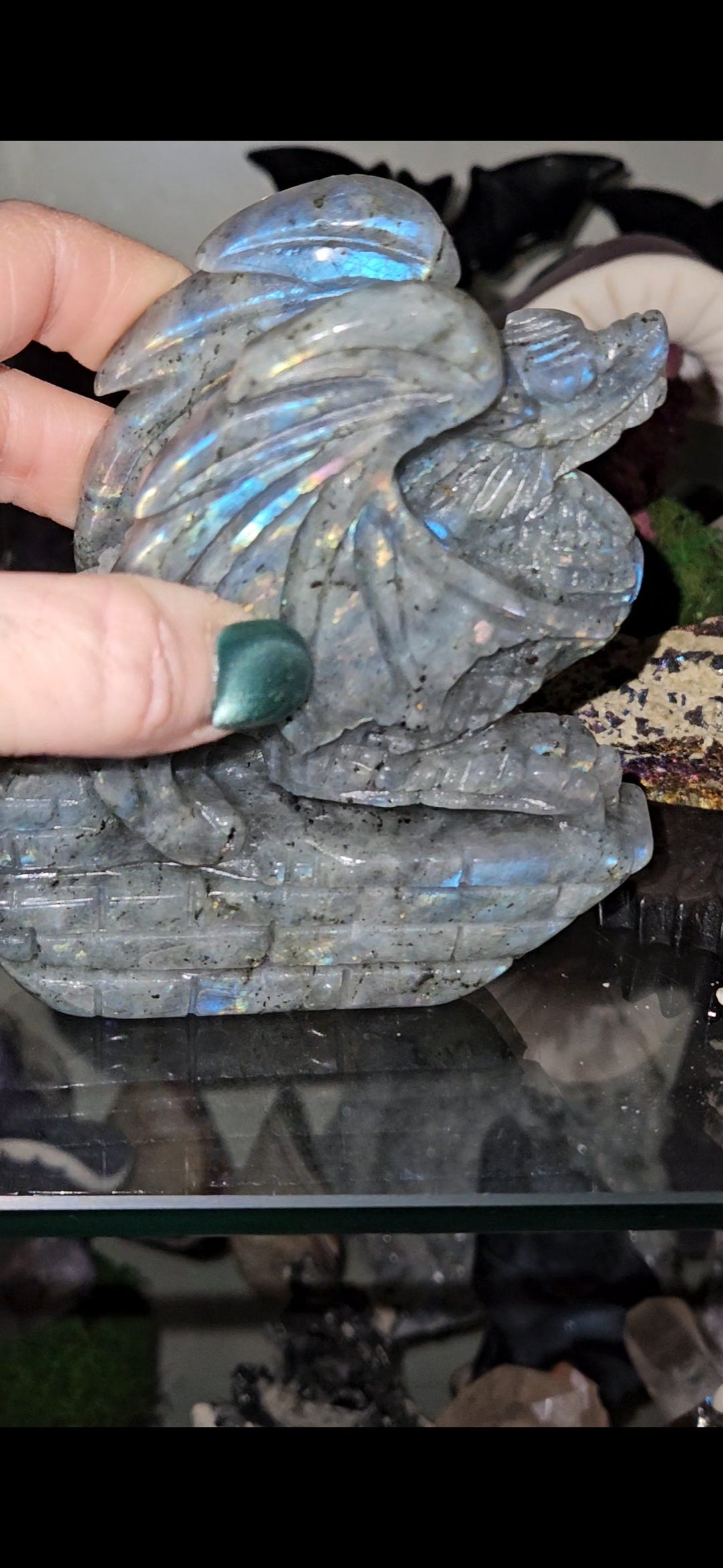 Flashy Labradorite Dragon Carving – Mystical Crystal Dragon Statue