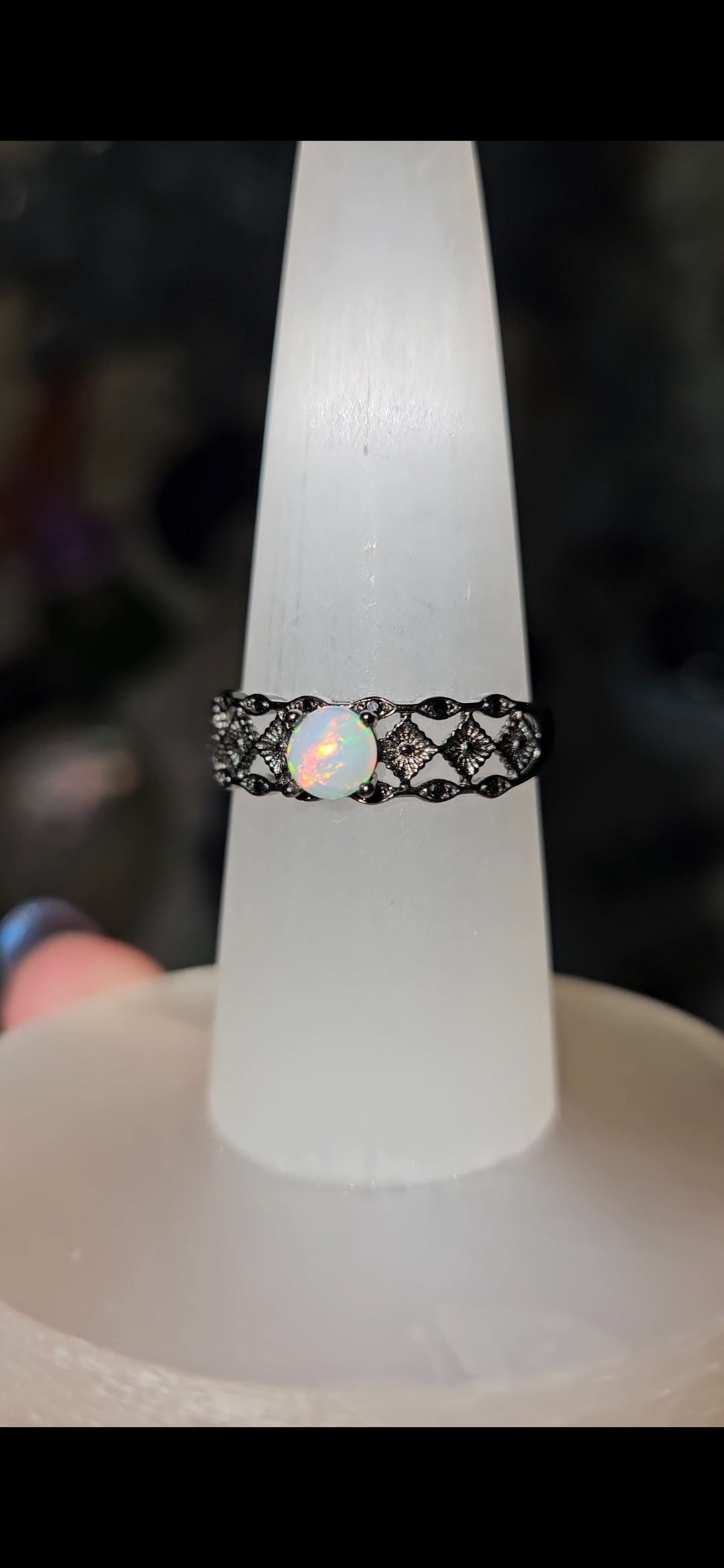 Opal Gunmetal Band Sterling Silver 925 Adjustable Size Ring