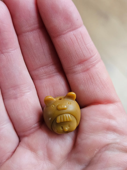 Kawaii Alashan Agate Pig Hood Face Charm Bead