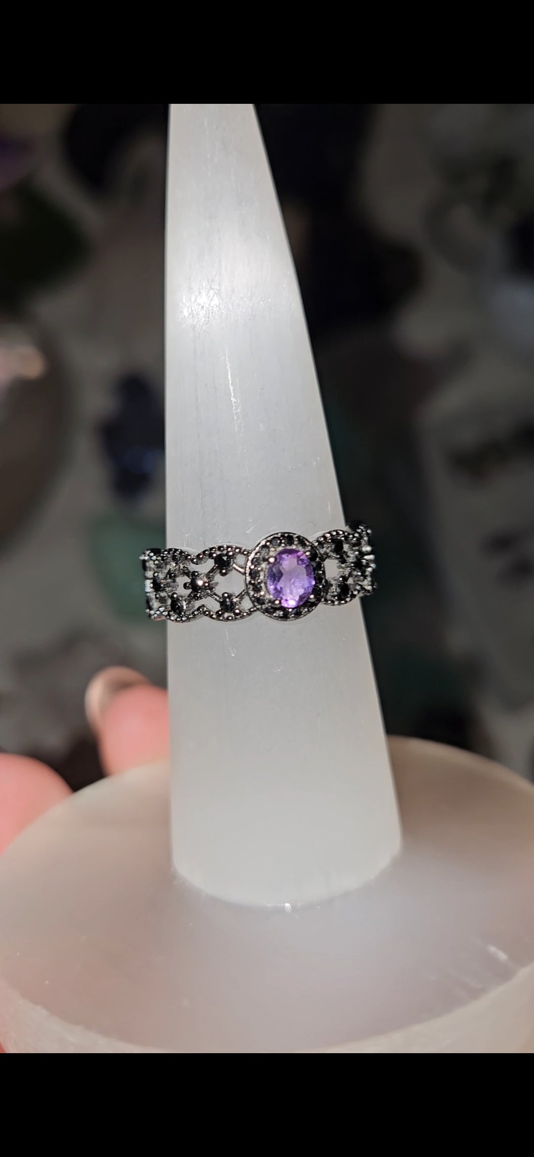 Amethyst Gunmetal Sterling Silver 925 Adjustable Size Ring