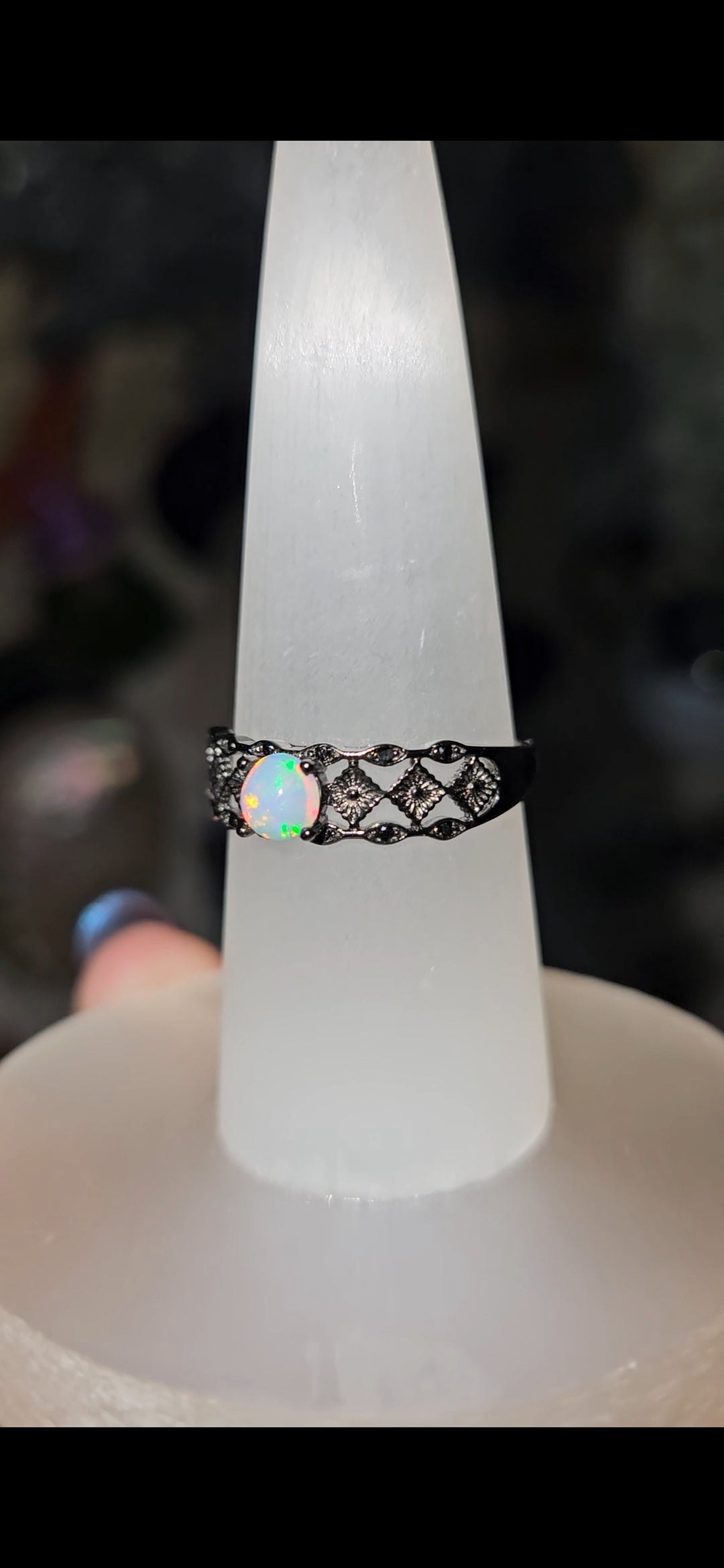 Opal Gunmetal Band Sterling Silver 925 Adjustable Size Ring