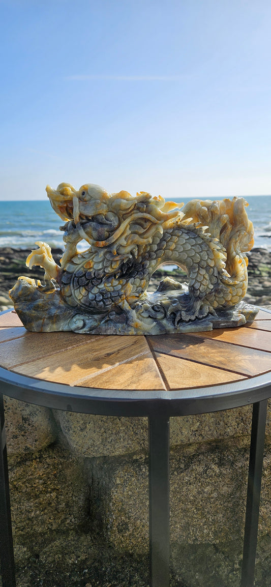 Large Chinese Jade Dragon Carving – Massive 2.8kg Dragon Statue (Reduced Due to Tail Damage)