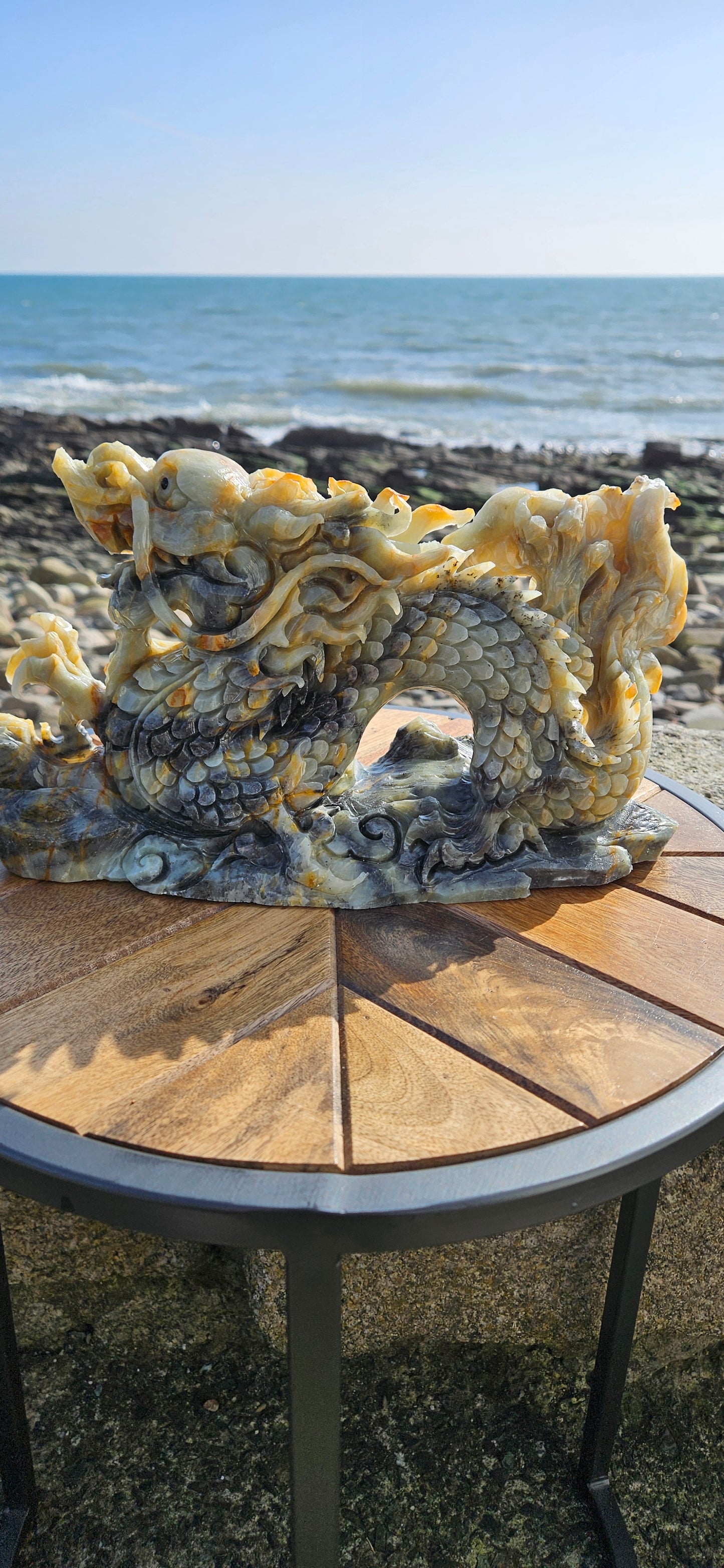 Large Chinese Jade Dragon Carving – Massive 2.8kg Dragon Statue (Reduced Due to Tail Damage)