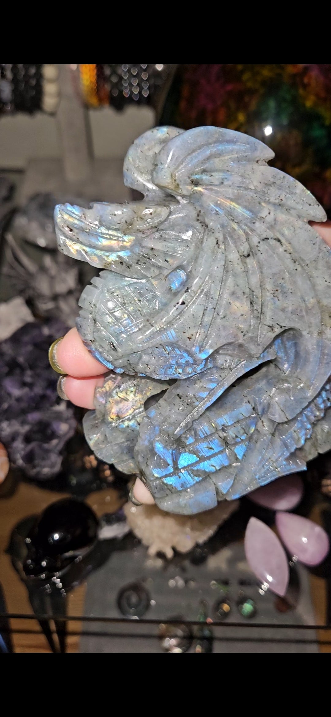 Flashy Labradorite Dragon Carving – Mystical Crystal Dragon Statue