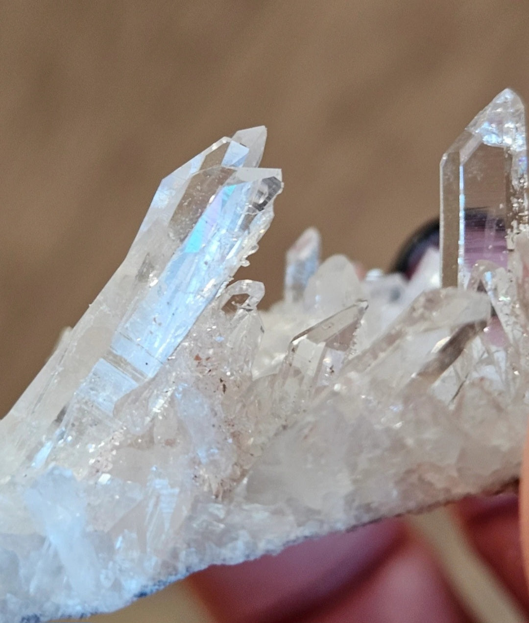 High Clarity Pink Lemurian Quartz Crystal Cluster – Natural Rainbows & Exceptional Clarity