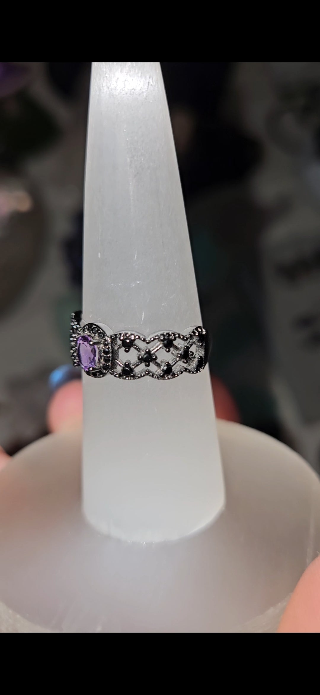 Amethyst Gunmetal Sterling Silver 925 Adjustable Size Ring