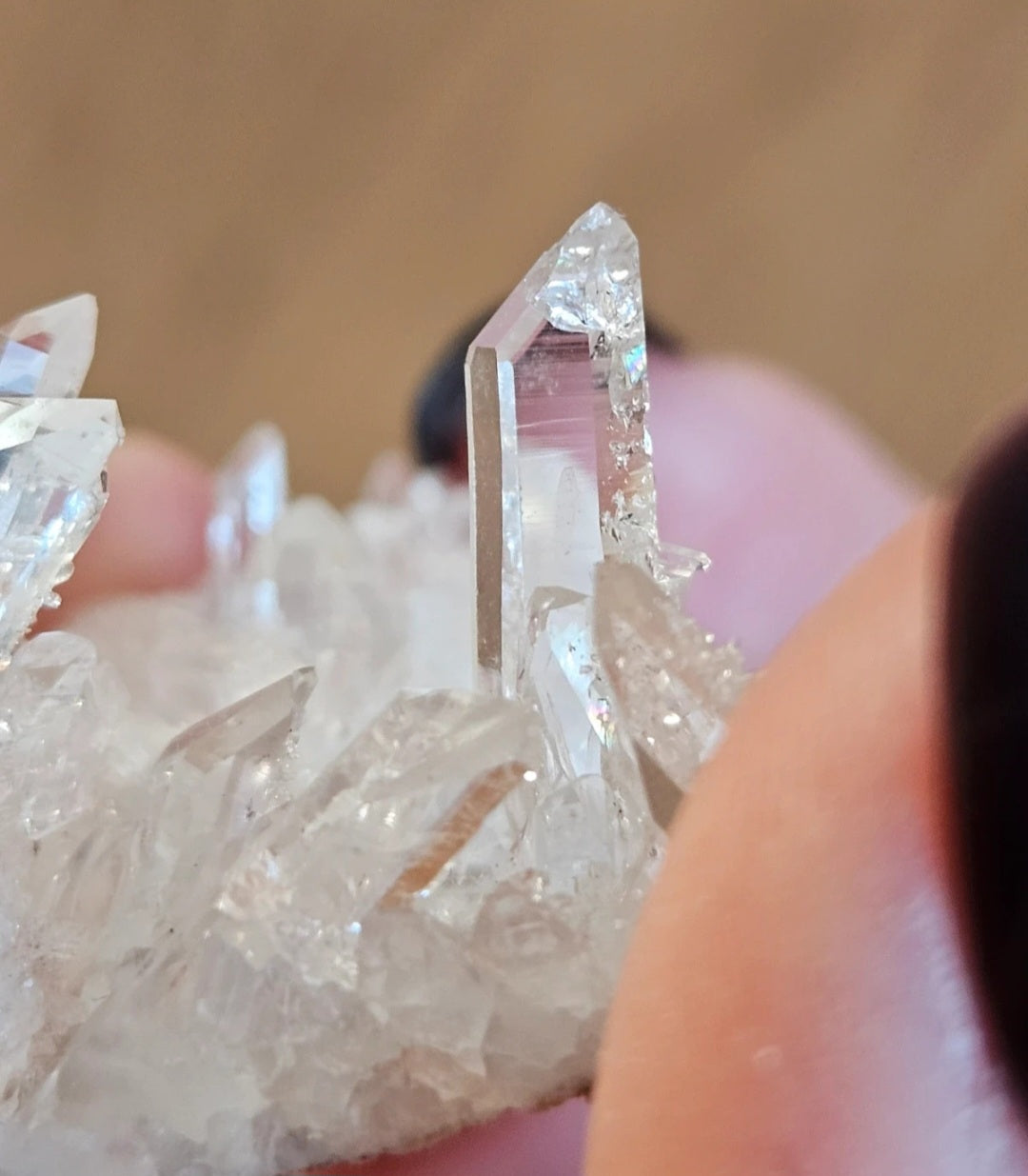 High Clarity Pink Lemurian Quartz Crystal Cluster – Natural Rainbows & Exceptional Clarity