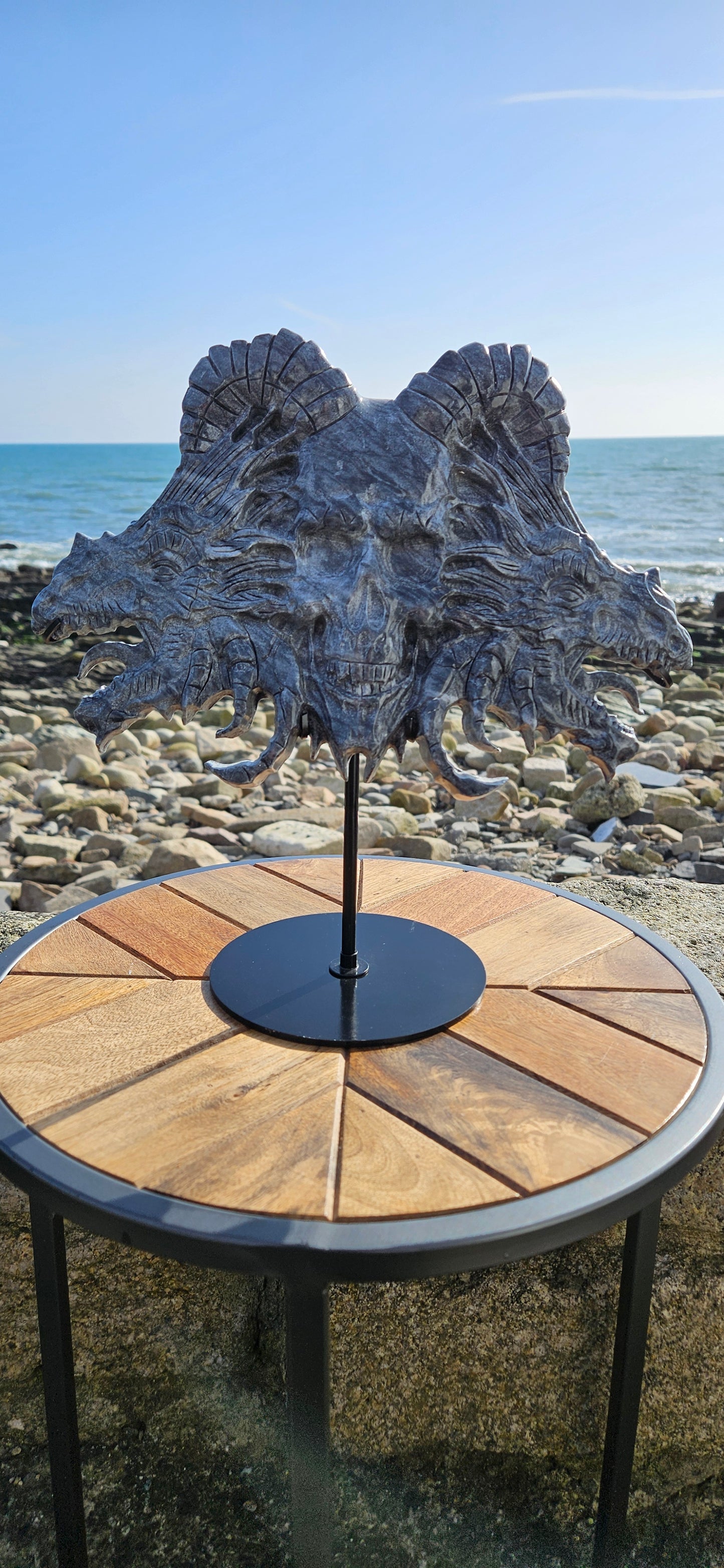 Large Dark Jade Skull And Dragons Carving