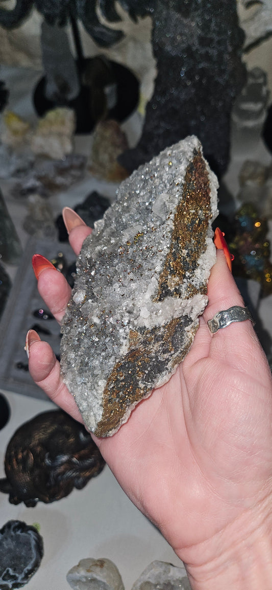 Raw Chalcopyrite, Quartz & Calcite Cluster - Natural Mineral Specimen