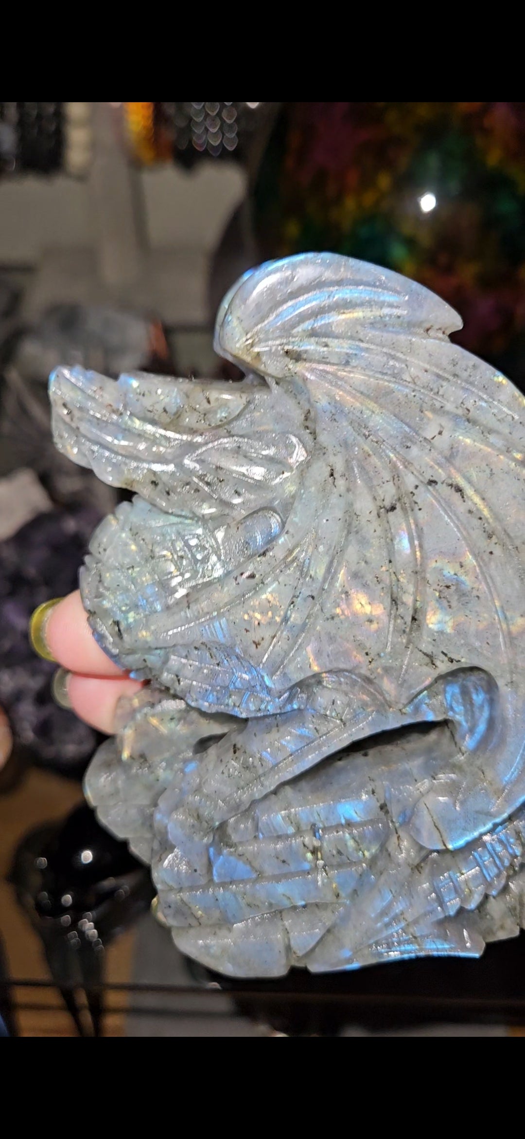 Flashy Labradorite Dragon Carving – Mystical Crystal Dragon Statue