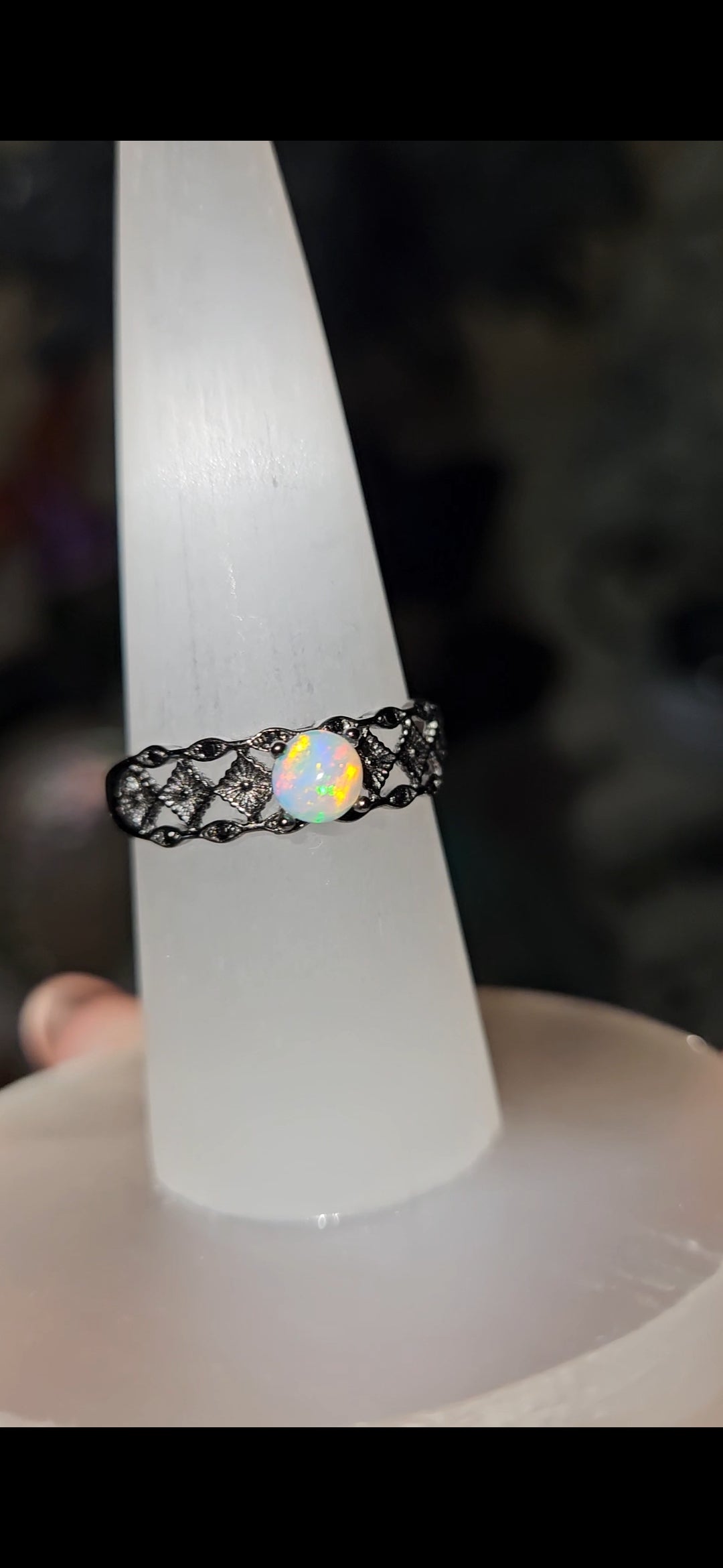 Opal Gunmetal Band Sterling Silver 925 Adjustable Size Ring