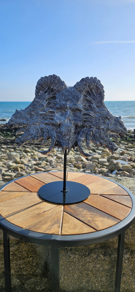 Large Dark Jade Skull And Dragons Carving