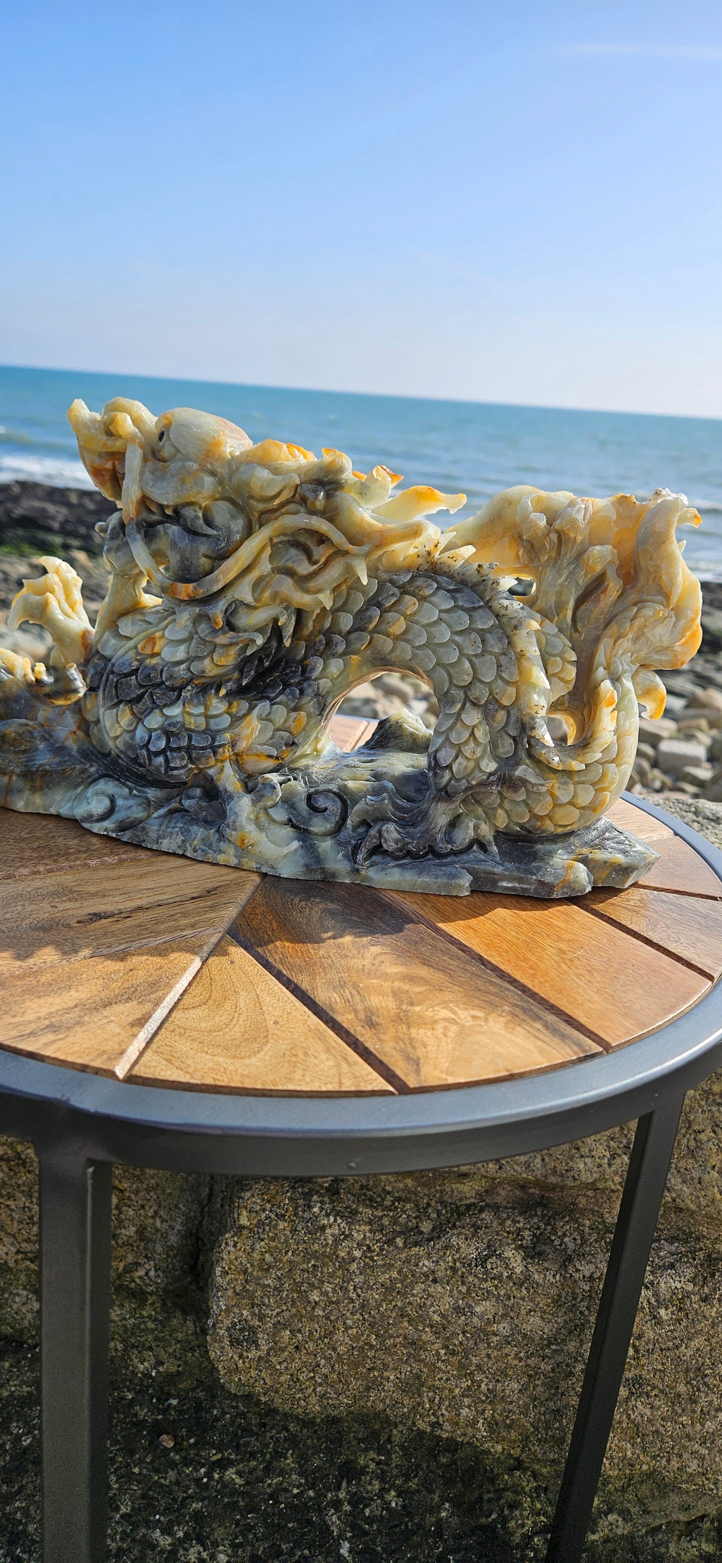 Large Chinese Jade Dragon Carving – Massive 2.8kg Dragon Statue (Reduced Due to Tail Damage)